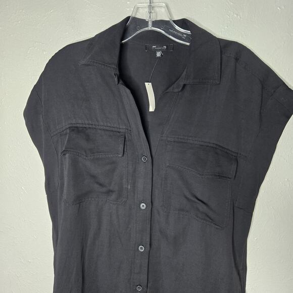 Madewell Utility Button Front Mini Dress Black Linen Blend Relaxed XXS NWT - Picture 3 of 11